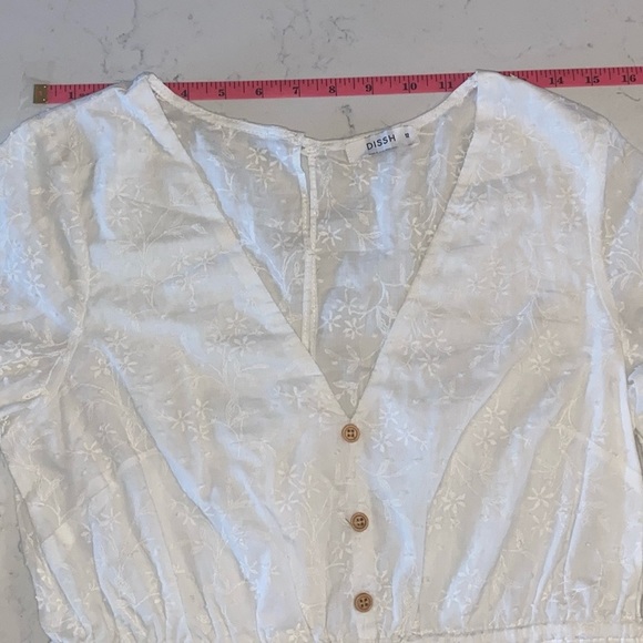 DISSHWhite Long Sleeve Swiss Dot Floral Embroidered Cotton Dress V-Neck USSize 8 - Picture 5 of 10